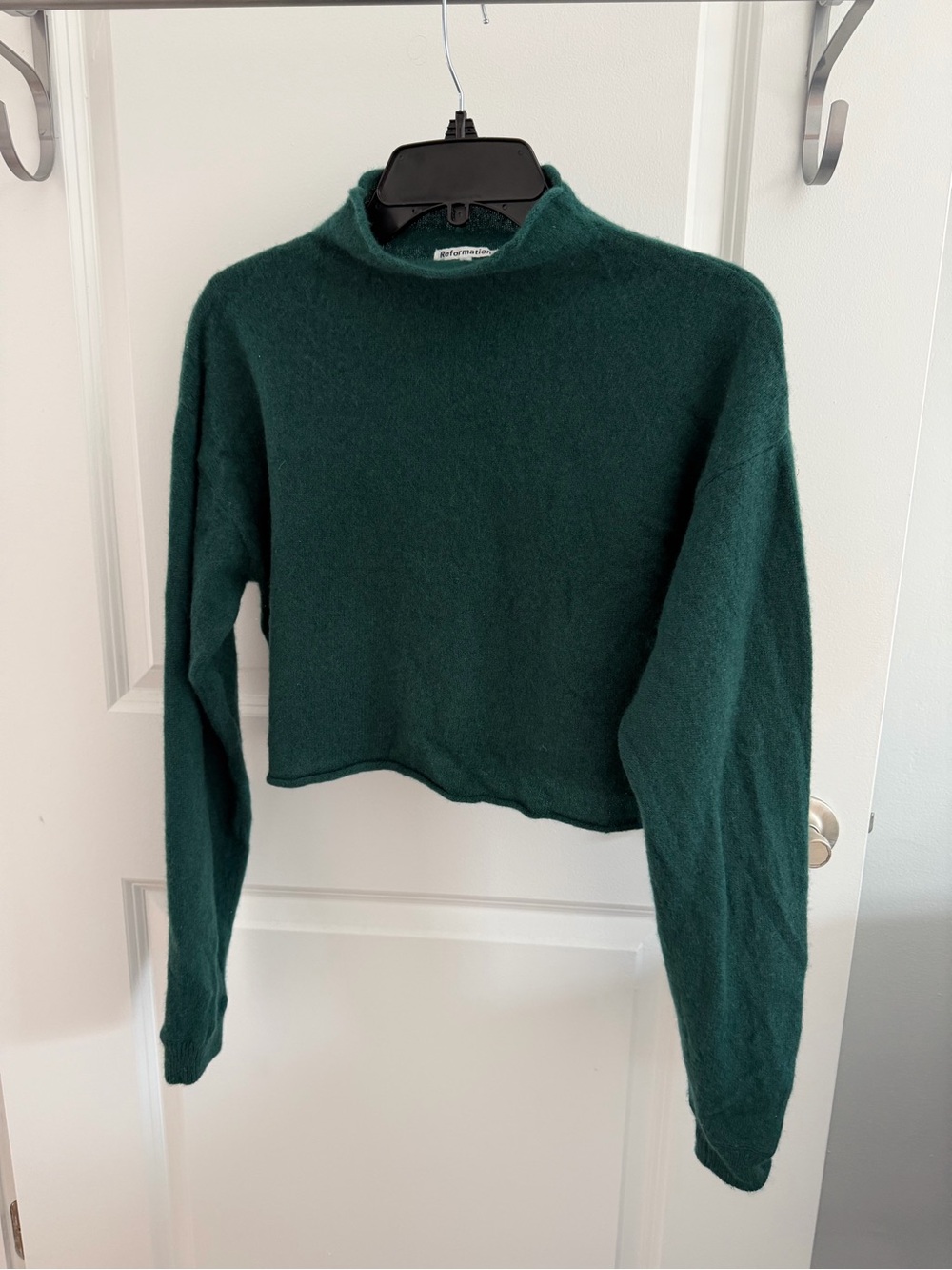Reformation Forest Green Cropped Turtleneck Sweater